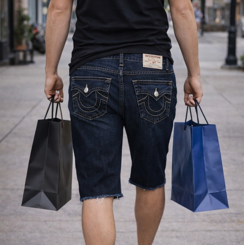 True‎ Religion Zach Raw Hem Bermuda Denim Shorts Size 28